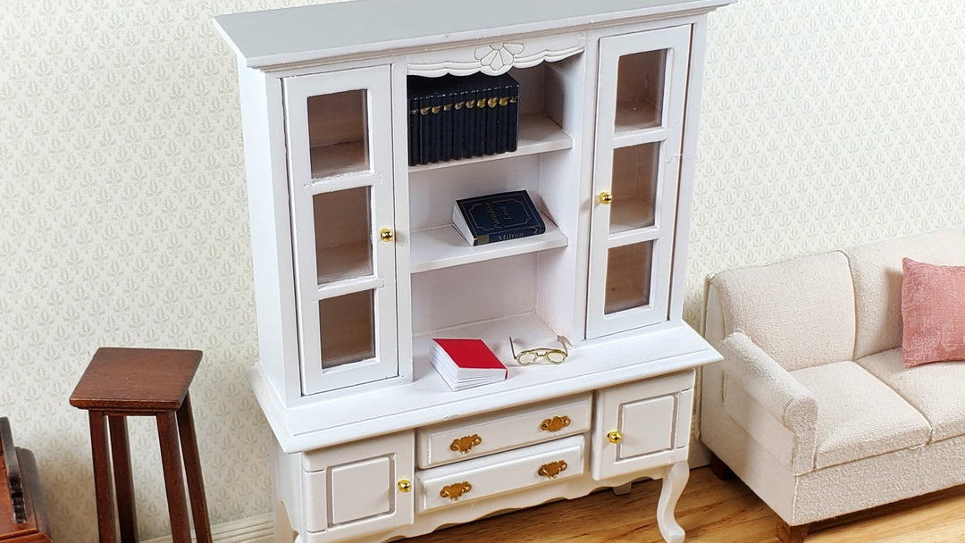 Dollhouse Hutch Cabinet Queen Anne Style White Wood 1:12 Scale Furniture - Miniature Crush