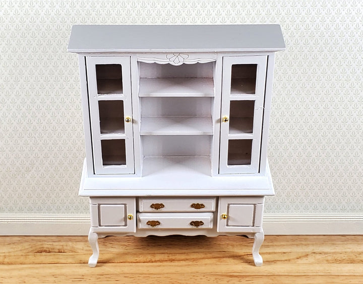 Dollhouse Hutch Cabinet Queen Anne Style White Wood 1:12 Scale Furniture - Miniature Crush