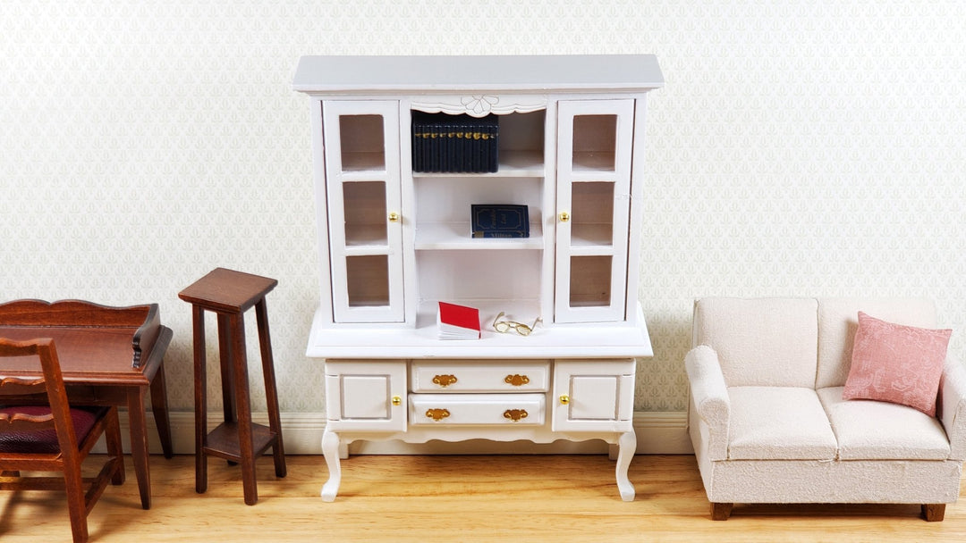 Dollhouse Hutch Cabinet Queen Anne Style White Wood 1:12 Scale Furniture - Miniature Crush