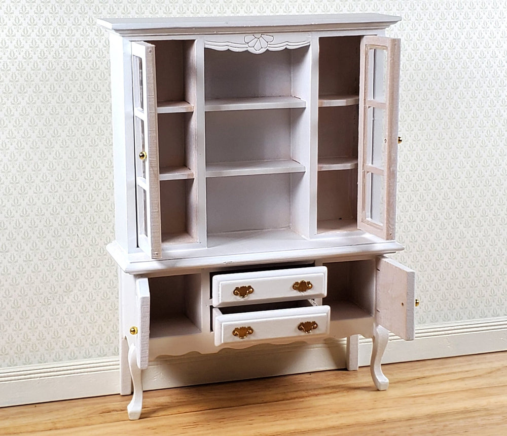 Dollhouse Hutch Cabinet Queen Anne Style White Wood 1:12 Scale Furniture - Miniature Crush