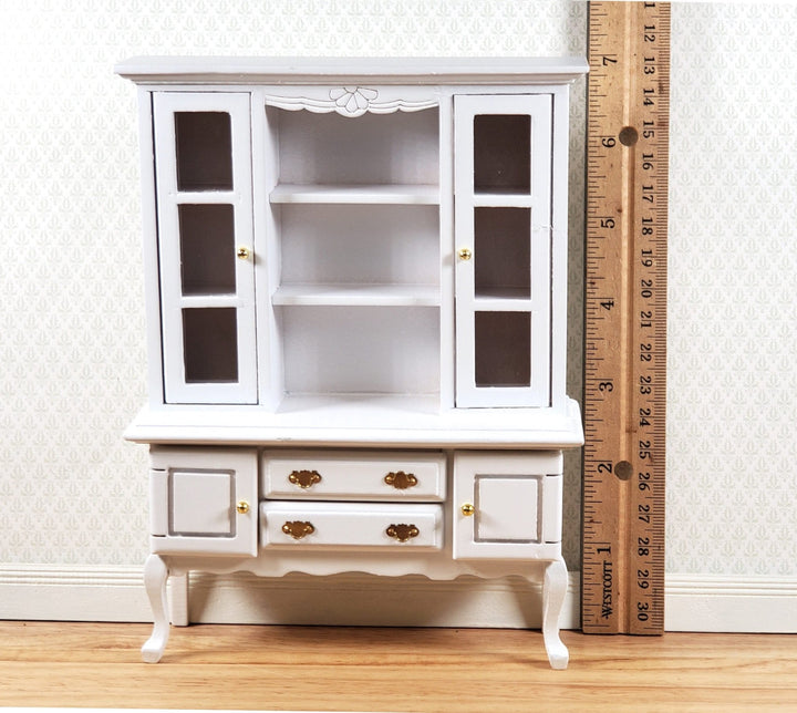 Dollhouse Hutch Cabinet Queen Anne Style White Wood 1:12 Scale Furniture - Miniature Crush