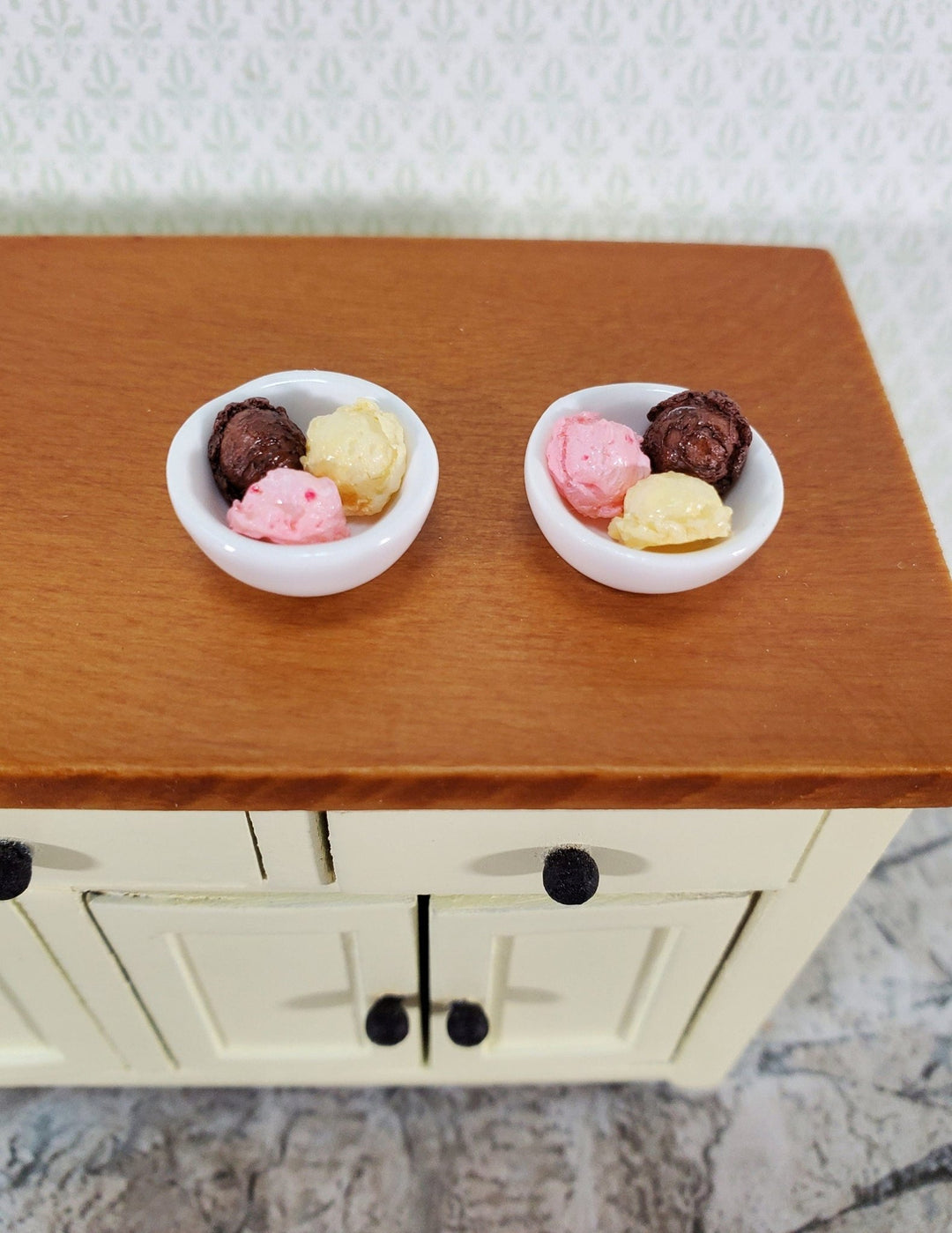 Dollhouse Ice Cream 6 Scoops Vanilla Chocolate Strawberry 1:12 Scale Dessert Food by Falcon - Miniature Crush