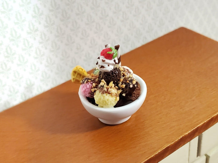 Dollhouse Ice Cream Sundae in Round Ceramic Bowl LARGE Miniature Dessert Food - Miniature Crush
