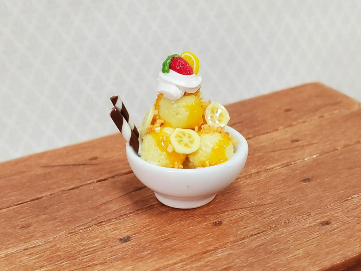 Dollhouse Ice Cream Sundae with Fruit Bananas LARGE Miniature Dessert Food - Miniature Crush