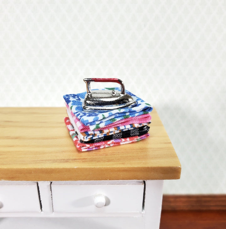 Dollhouse Iron with Folded Linens Set 1:12 Scale Miniature Laundry Room Decor - Miniature Crush