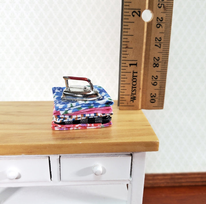 Dollhouse Iron with Folded Linens Set 1:12 Scale Miniature Laundry Room Decor - Miniature Crush