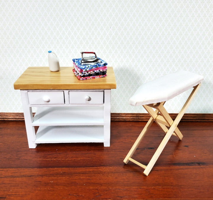 Dollhouse Iron with Folded Linens Set 1:12 Scale Miniature Laundry Room Decor - Miniature Crush