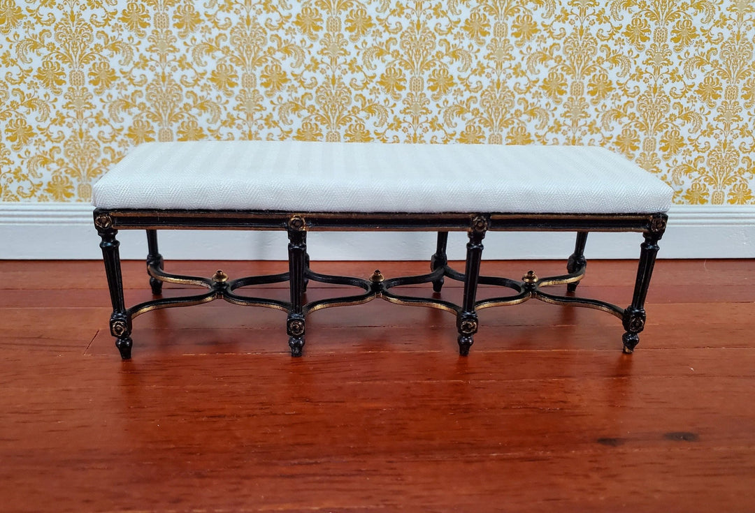 Dollhouse JBM Long Bench Black & Gold White Padded Seat 1:12 Scale Miniature Furniture - Miniature Crush