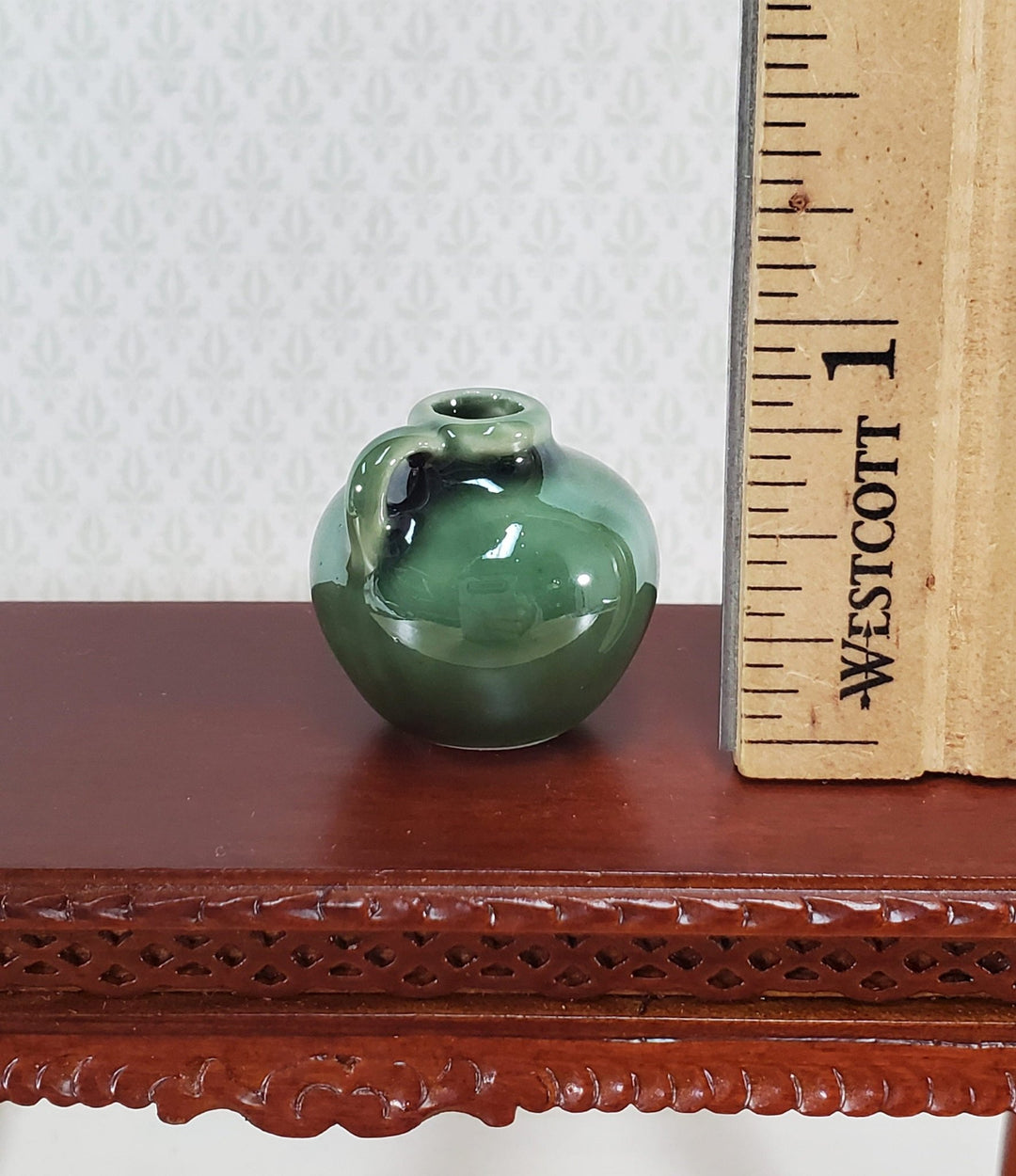 Dollhouse Jug with Handle Green Ceramic for Flowers or Decoration 1:12 Scale Miniature - Miniature Crush