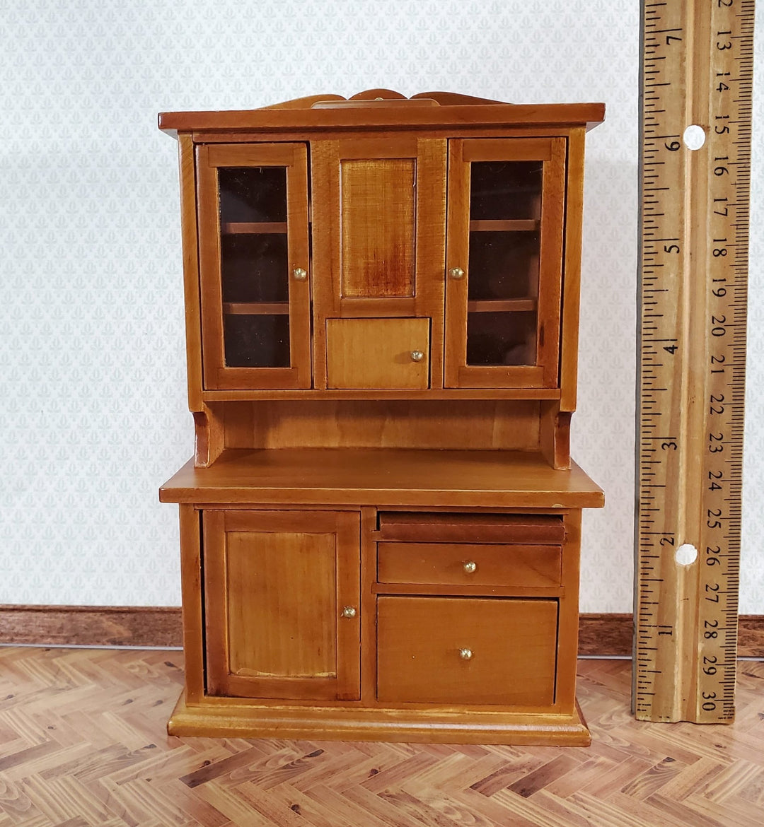 Dollhouse Kitchen Cabinet w/ Flour Bin 1:12 Scale Miniature Furniture Walnut Finish - Miniature Crush