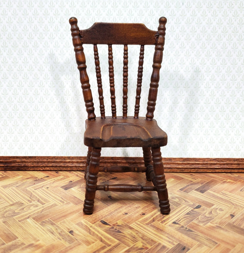 Dollhouse Kitchen Chair Spindle Back Walnut Finish 1:12 Scale Miniatures - Miniature Crush