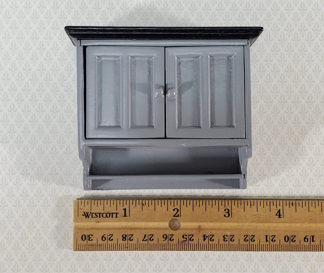 Dollhouse Kitchen Cupboard Cabinet Hanging Gray & Black 1:12 Scale Miniature - Miniature Crush