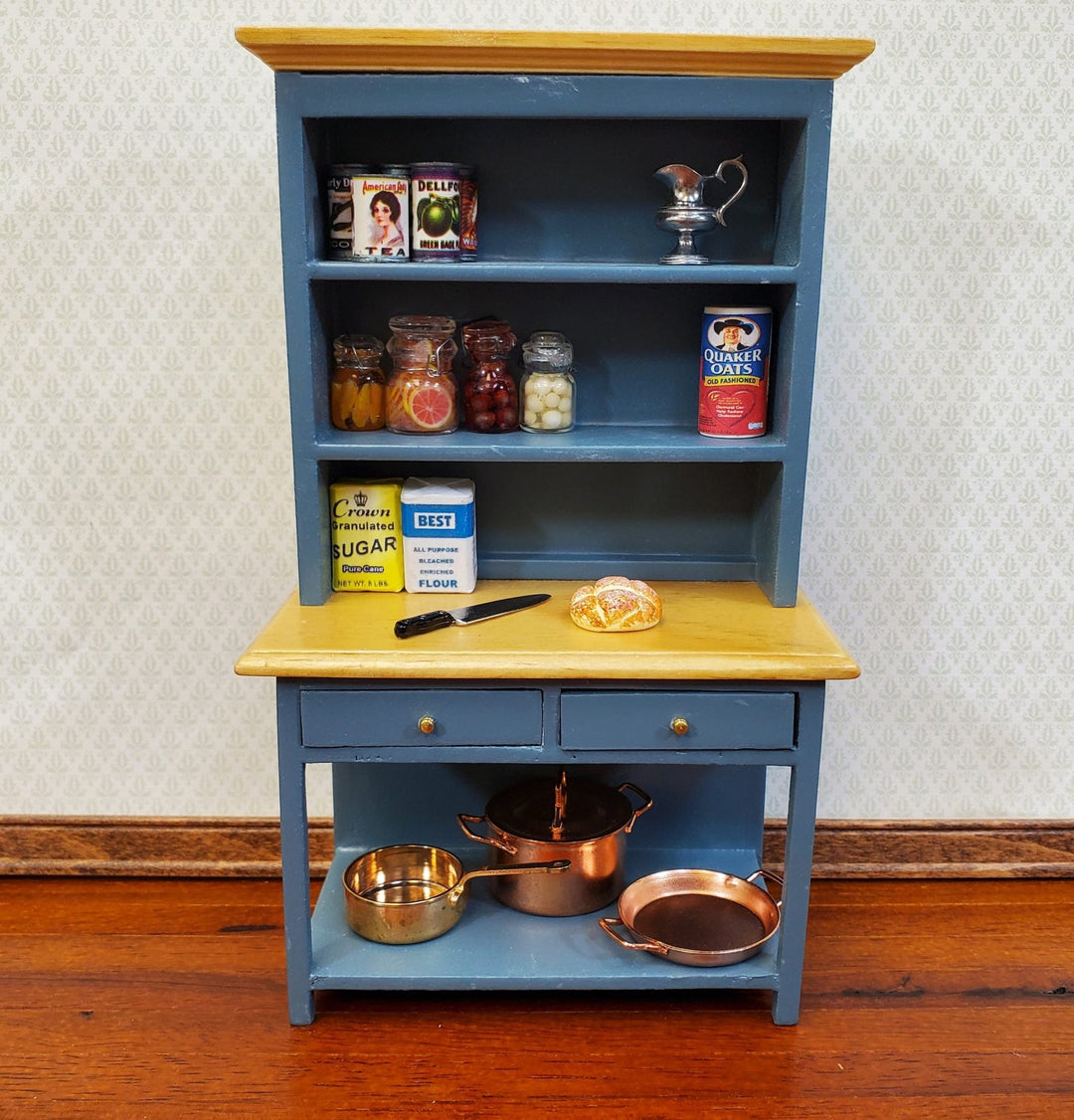 Dollhouse Kitchen Hutch Cabinet Cupboard 1:12 Scale Blue Gray Finish - Miniature Crush