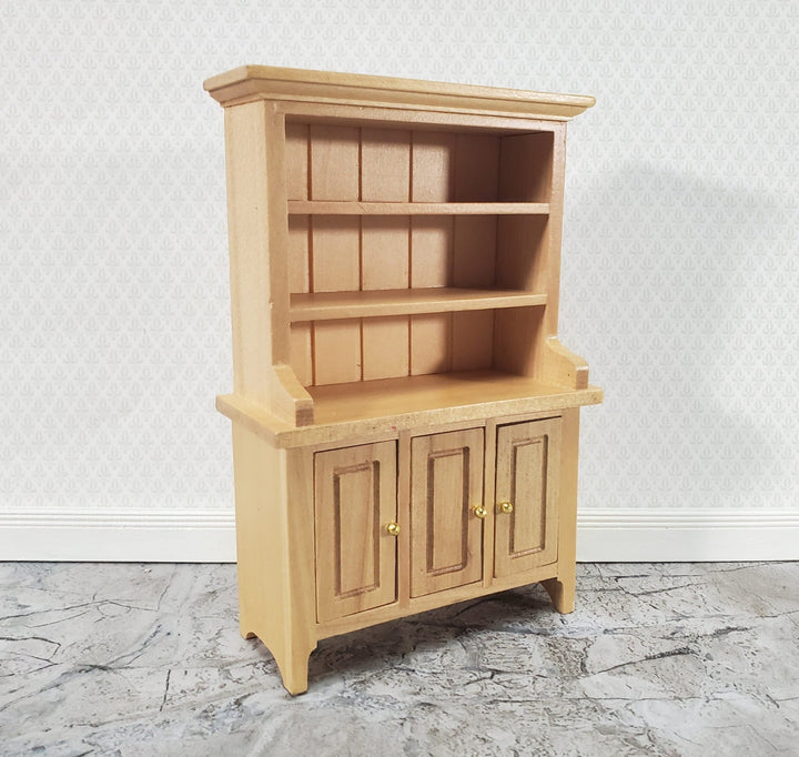 Dollhouse Kitchen Hutch Cabinet with Shelves Light Oak Finish 1:12 Scale Miniature Furniture - Miniature Crush