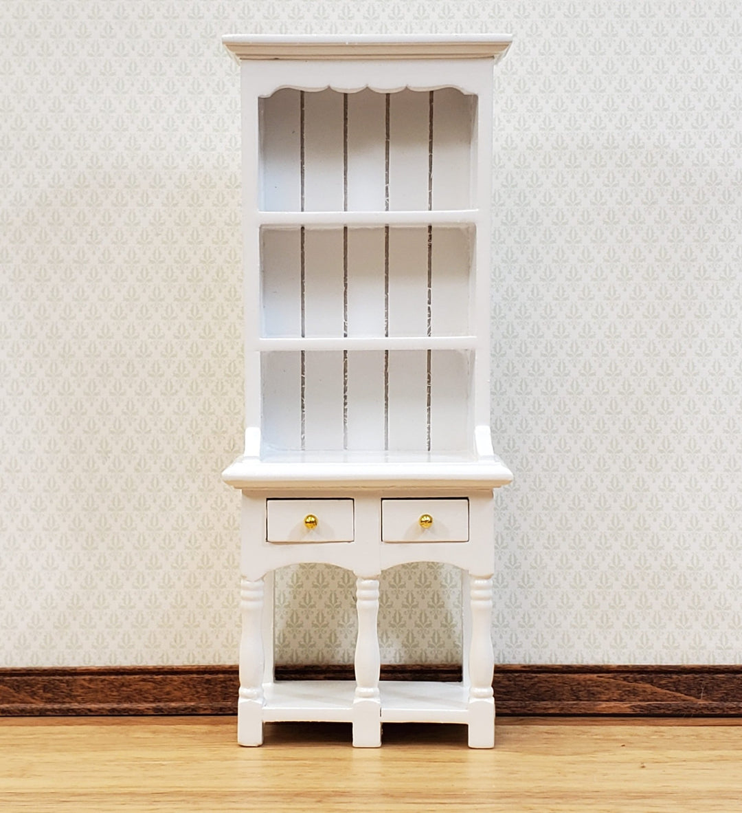 Dollhouse Kitchen Hutch with Pot Shelf 2 Drawer White 1:12 Scale Furniture - Miniature Crush