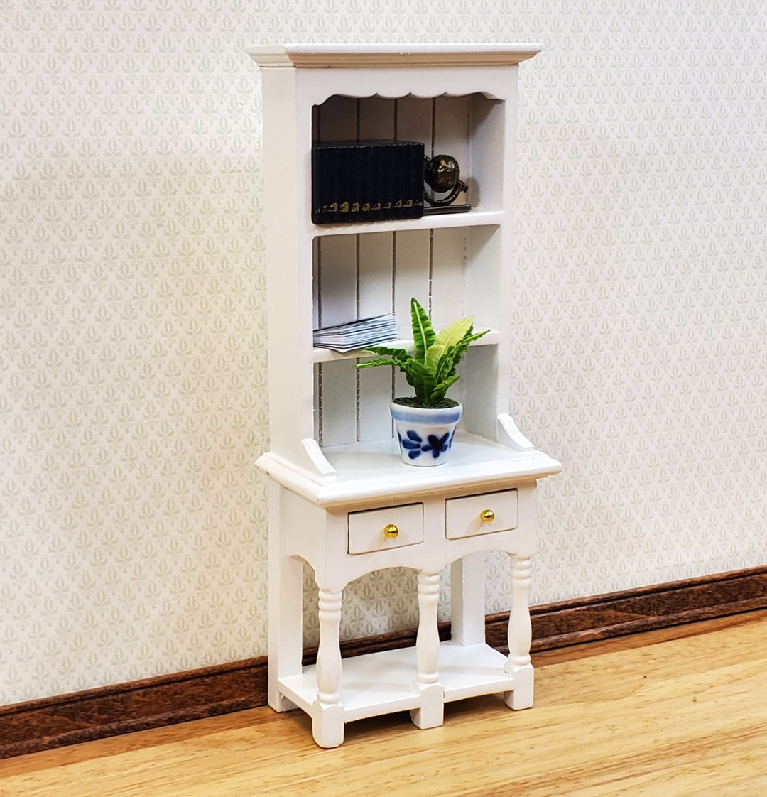 Dollhouse Kitchen Hutch with Pot Shelf 2 Drawer White 1:12 Scale Furniture - Miniature Crush