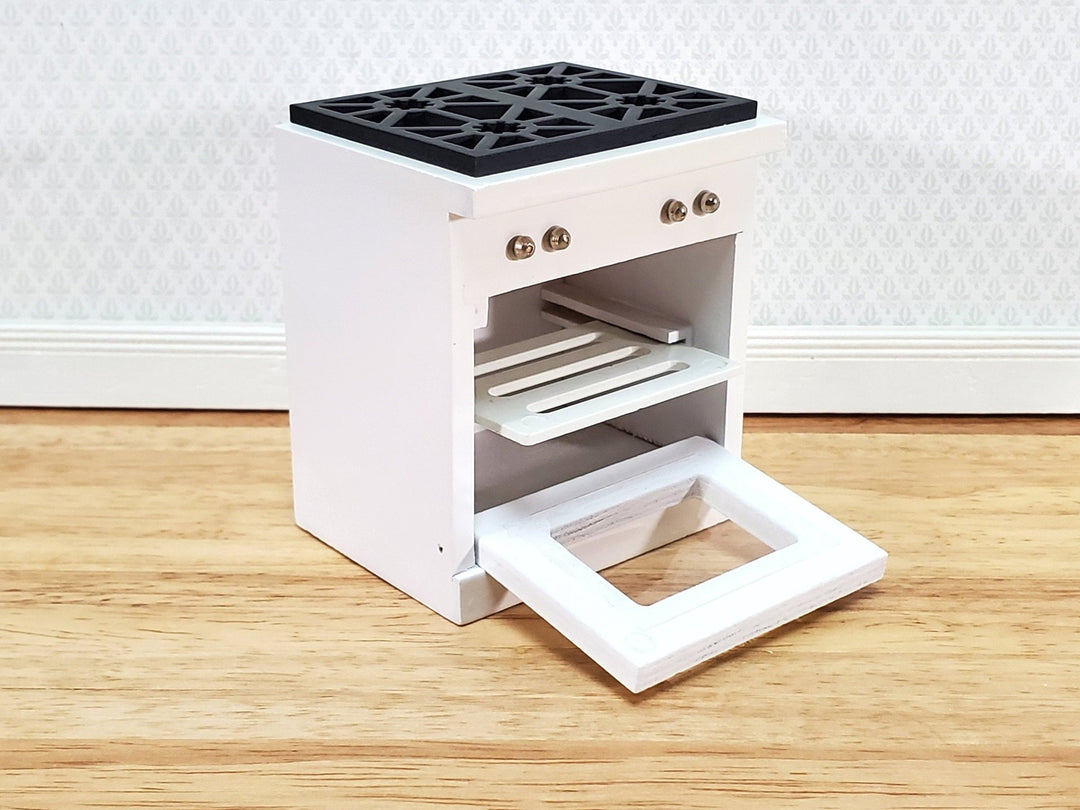 Dollhouse Kitchen Oven with Stove Top Modern White 4 Burners 1:12 Scale Miniature - Miniature Crush