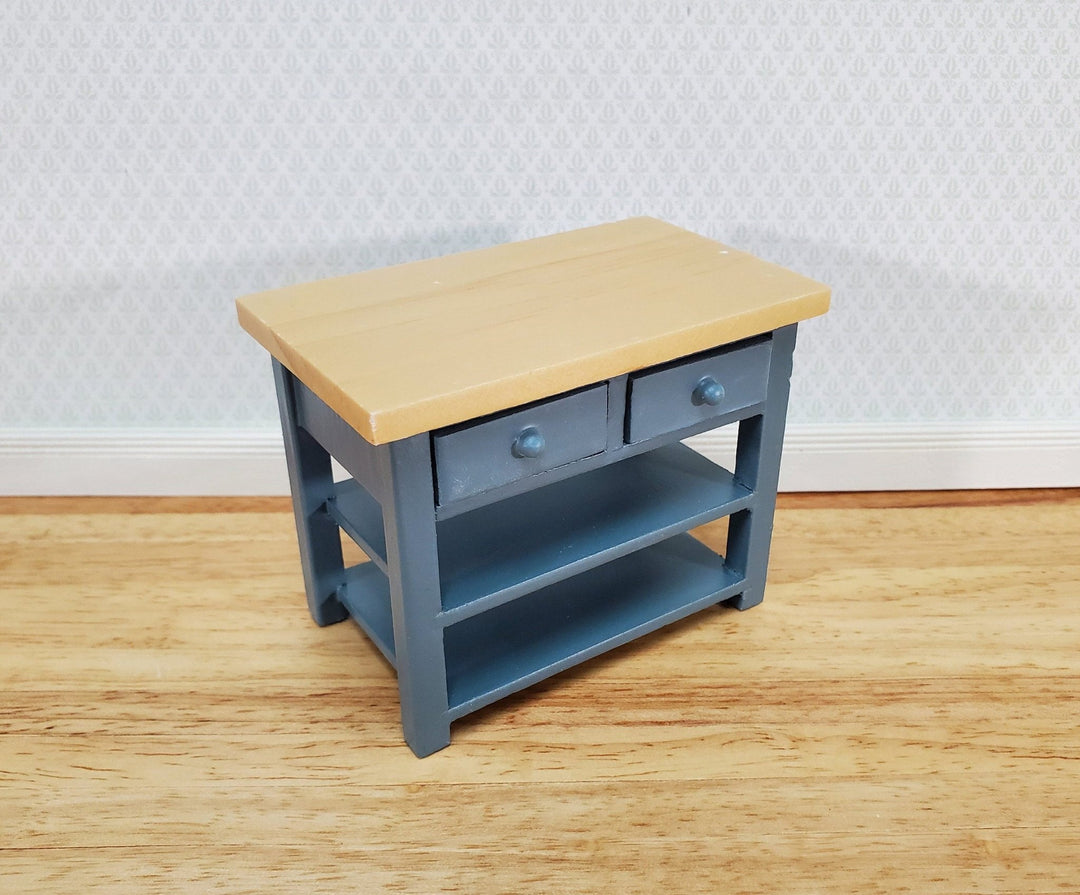 Dollhouse Kitchen Prep Table Island with Shelves Blue/Gray 1:12 Scale Miniature - Miniature Crush