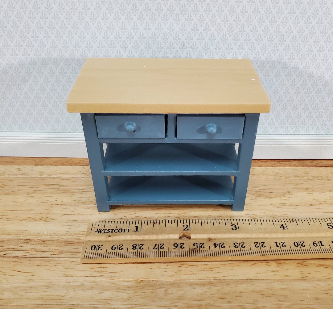 Dollhouse Kitchen Prep Table Island with Shelves Blue/Gray 1:12 Scale Miniature - Miniature Crush