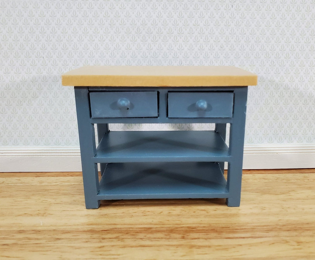 Dollhouse Kitchen Prep Table Island with Shelves Blue/Gray 1:12 Scale Miniature - Miniature Crush