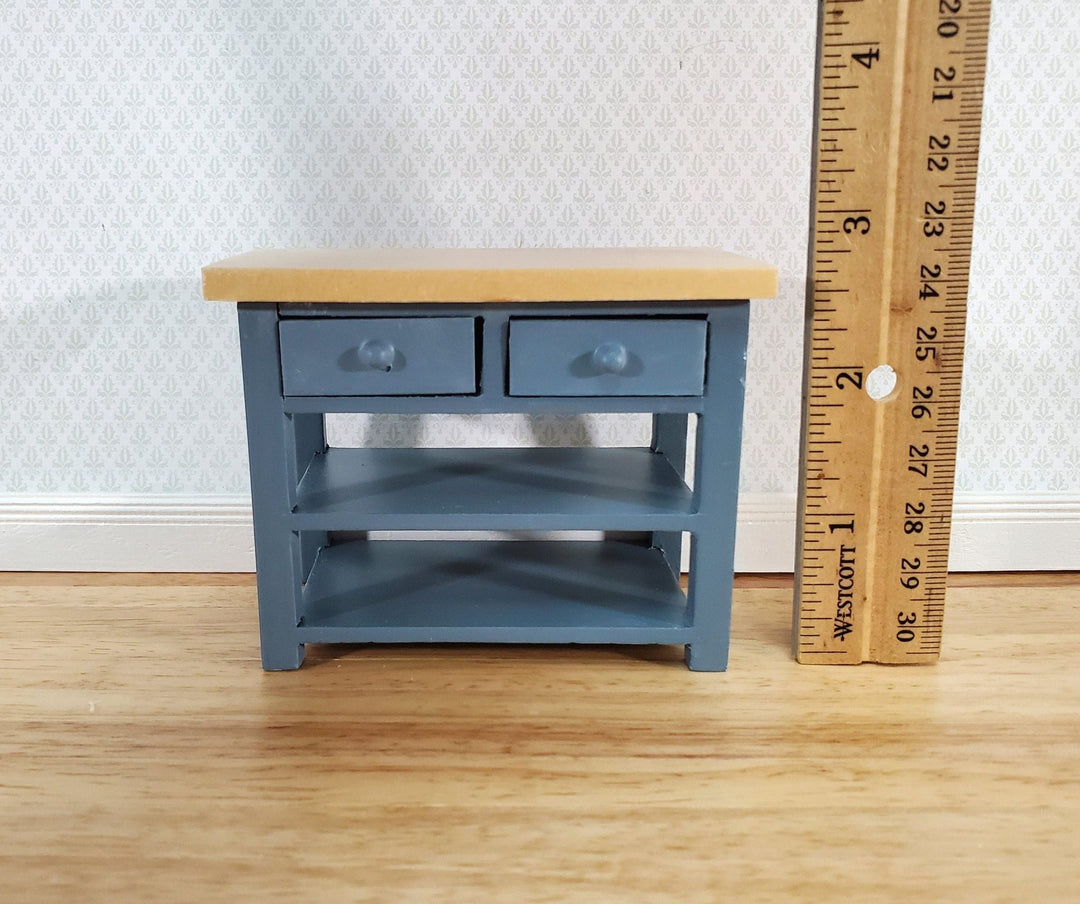 Dollhouse Kitchen Prep Table Island with Shelves Blue/Gray 1:12 Scale Miniature - Miniature Crush