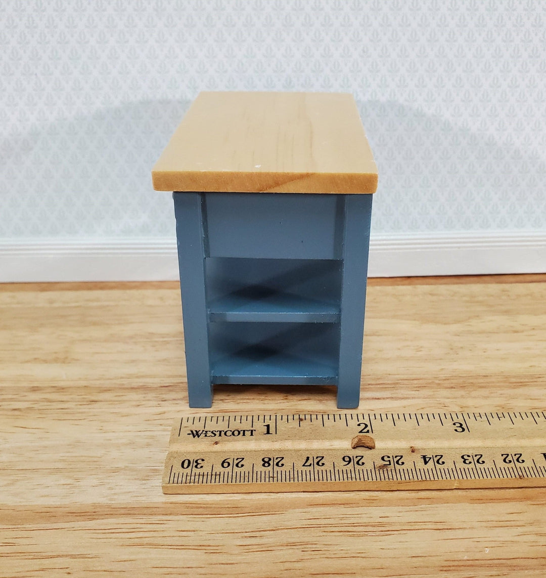 Dollhouse Kitchen Prep Table Island with Shelves Blue/Gray 1:12 Scale Miniature - Miniature Crush