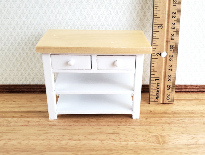 Dollhouse Kitchen Prep Table Island with Shelves White 1:12 Scale Miniature - Miniature Crush