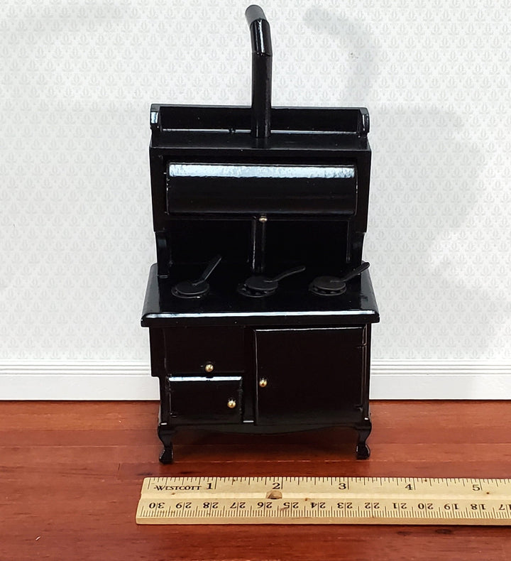 Dollhouse Kitchen Range Cabinet Stove Oven Black 1:12 Scale Miniature Wood - Miniature Crush