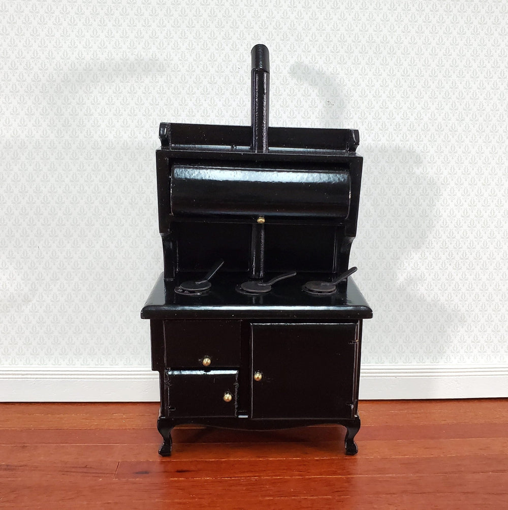 Dollhouse Kitchen Range Cabinet Stove Oven Black 1:12 Scale Miniature Wood - Miniature Crush