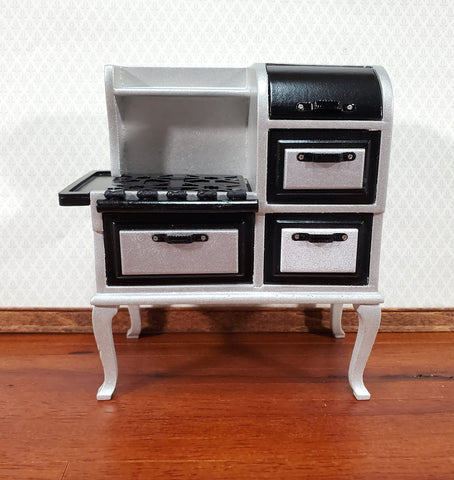 Dollhouse Kitchen Range Stove Oven 1920s Style Silver & Black 1:12 Sca ...