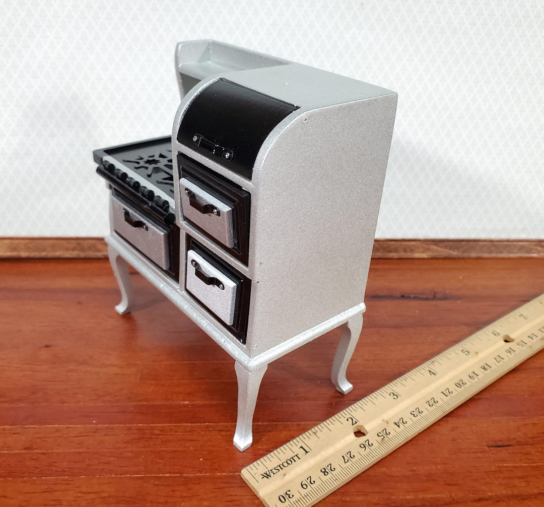 Dollhouse Kitchen Range Stove Oven 1920s Style Silver & Black 1:12 Scale Miniature - Miniature Crush