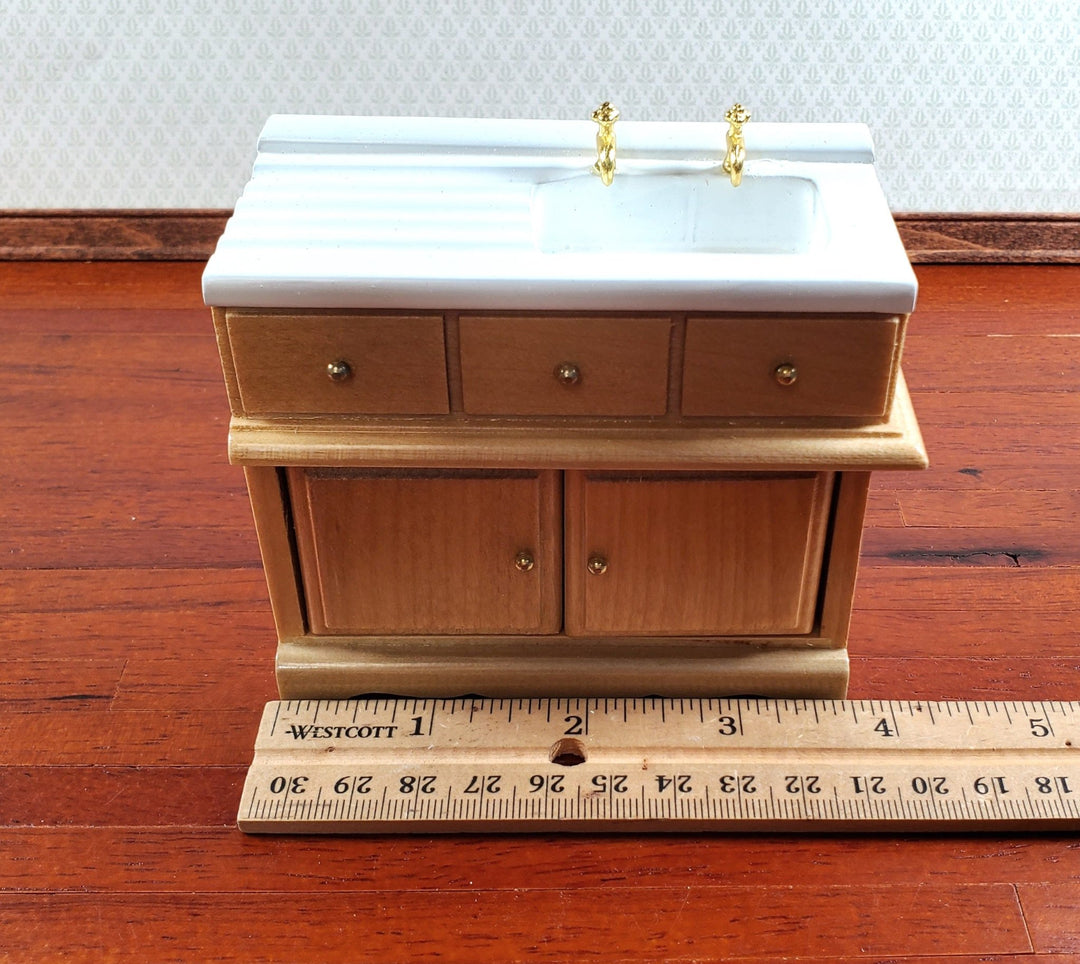 Dollhouse Kitchen Set Sink Fridge Table 1:12 Scale Furniture Light Oak Finish - Miniature Crush