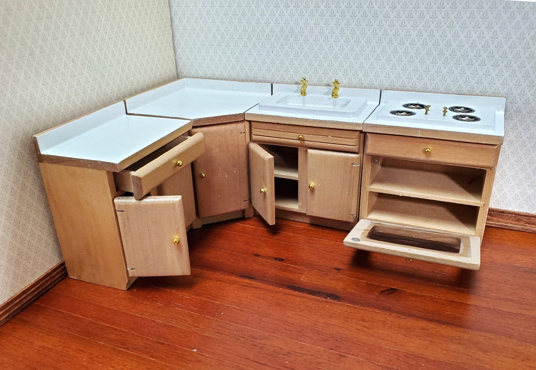 Dollhouse Kitchen Set Sink Stove Oven Cabinets 1:12 Scale Miniature Furniture - Miniature Crush