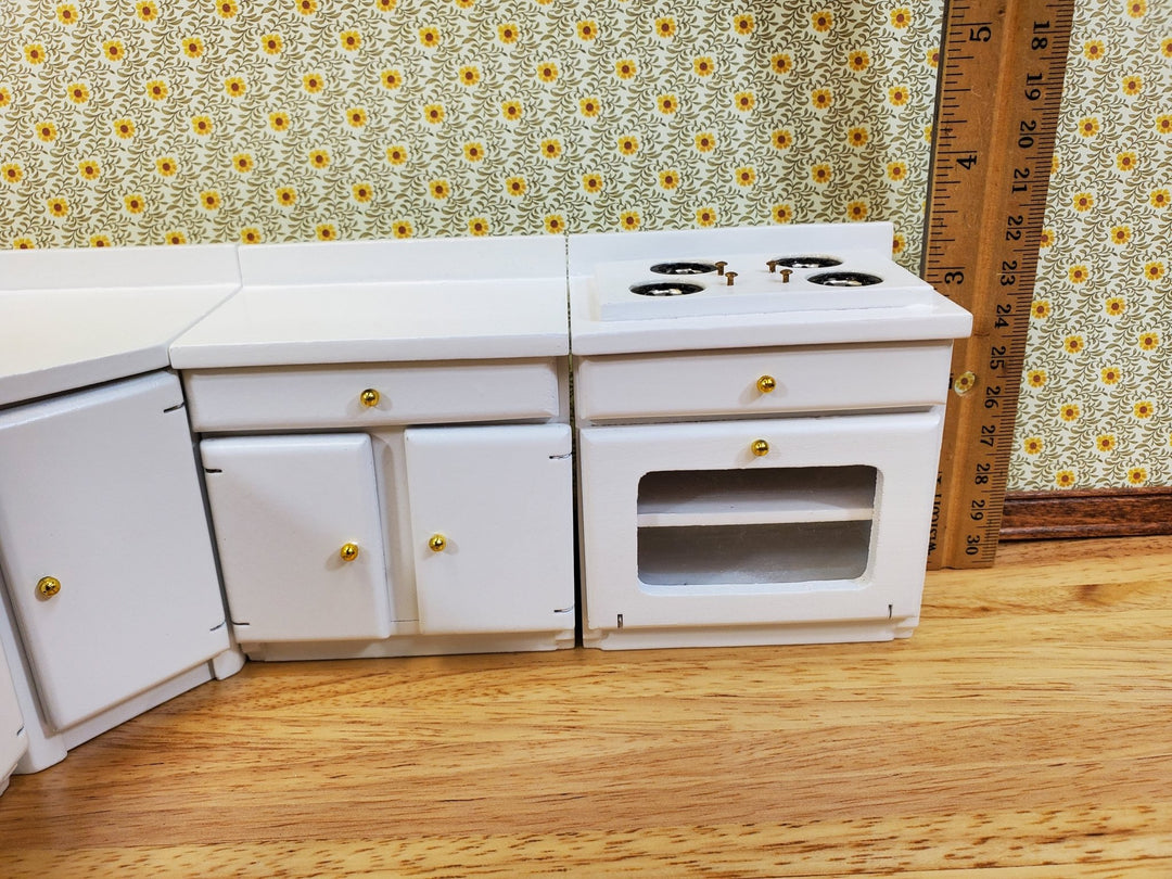 Dollhouse Kitchen Set WHITE Sink Stove Cabinets 1:12 Scale Miniature Furniture - Miniature Crush