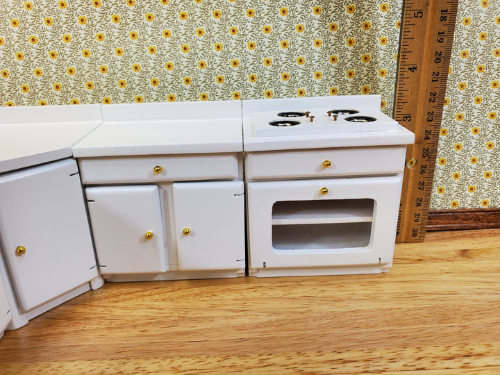 Dollhouse Kitchen Set WHITE Sink Stove Cabinets 1:12 Scale Miniature Furniture - Miniature Crush