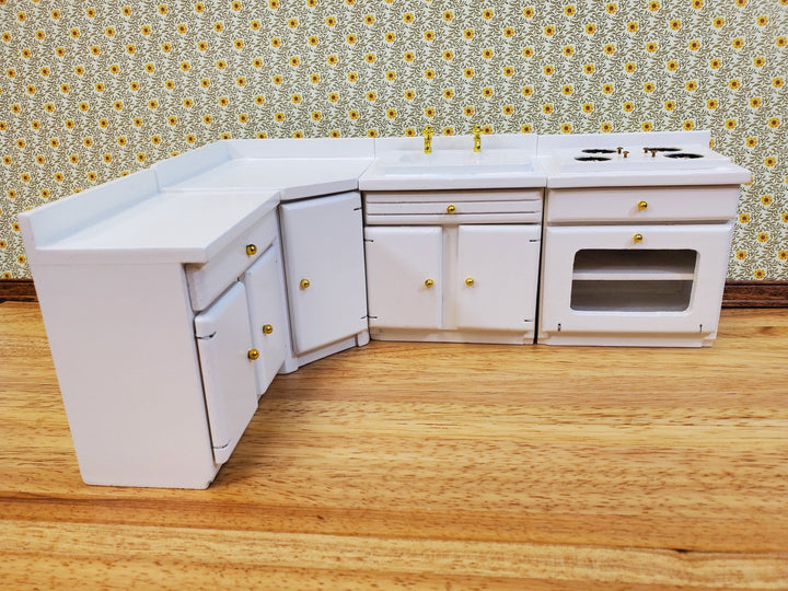 Dollhouse Kitchen Set WHITE Sink Stove Cabinets 1:12 Scale Miniature Furniture - Miniature Crush