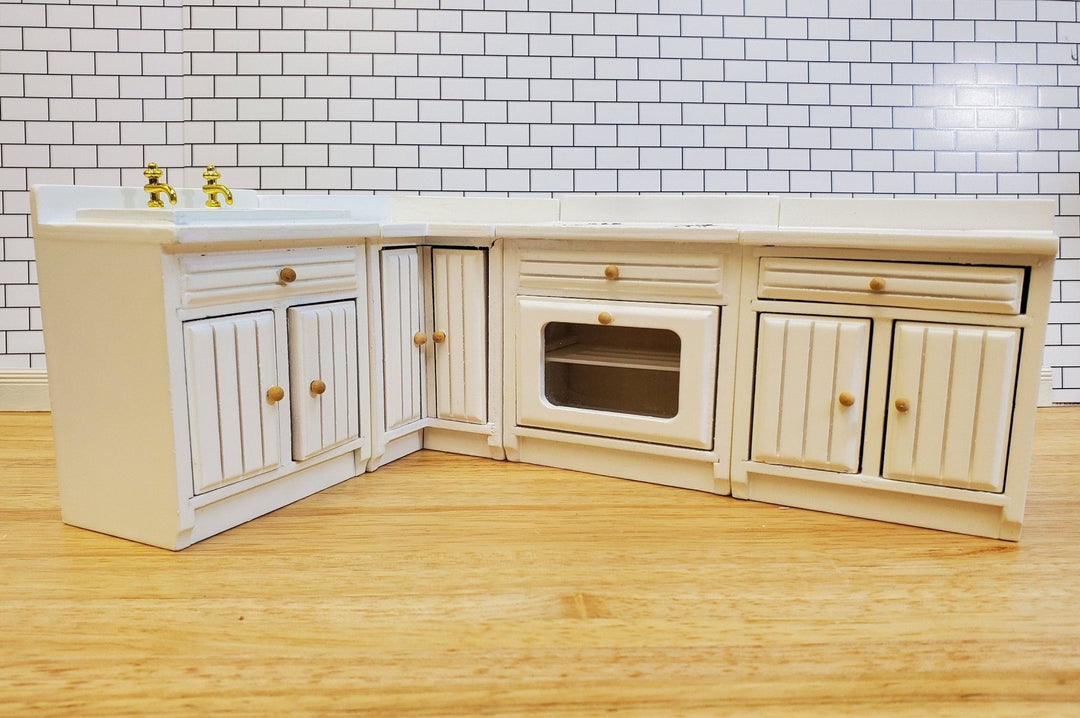 Dollhouse Kitchen Set White Sink Stove Oven Corner Piece 1:12 Scale Miniature Furniture - Miniature Crush