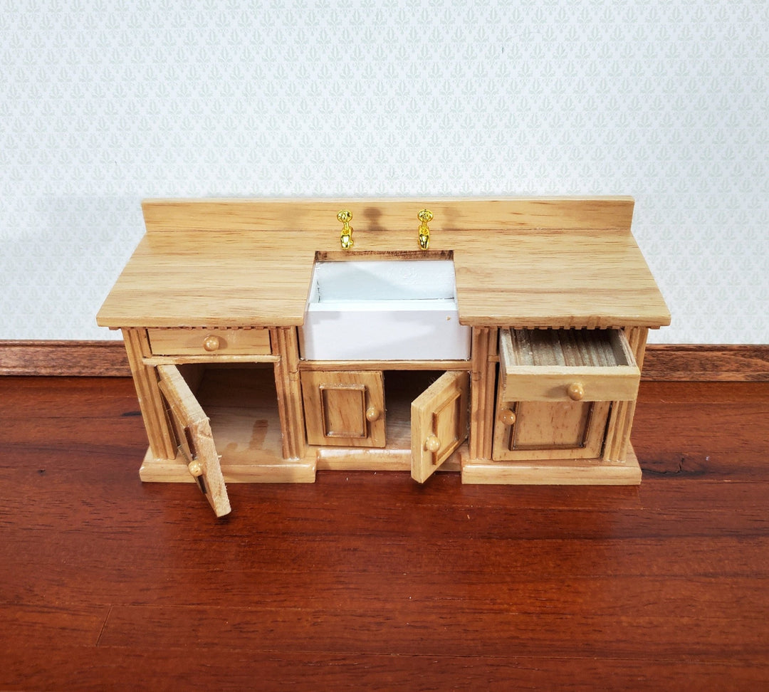 Dollhouse Kitchen Sink Cabinet 1:12 Scale Miniature Dentil Trim Furniture Light Oak - Miniature Crush