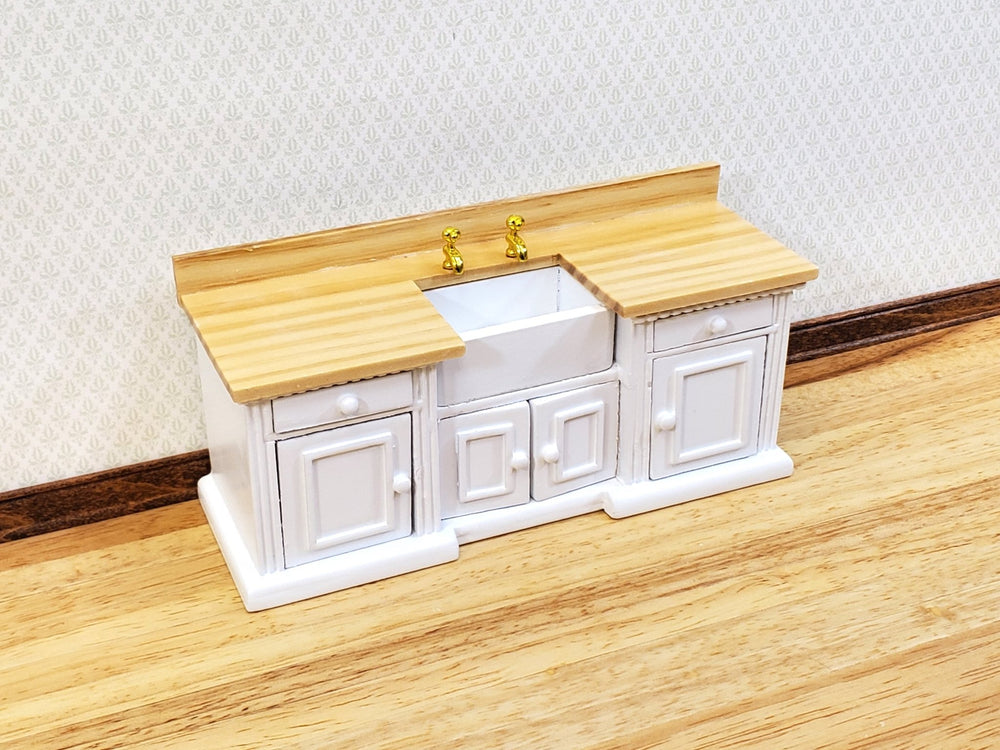 Dollhouse Kitchen Sink Cabinet 1:12 Scale Miniature in White Farmhouse Style - Miniature Crush