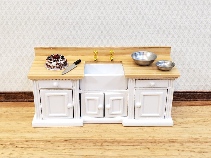 Dollhouse Kitchen Sink Cabinet 1:12 Scale Miniature in White Farmhouse Style - Miniature Crush