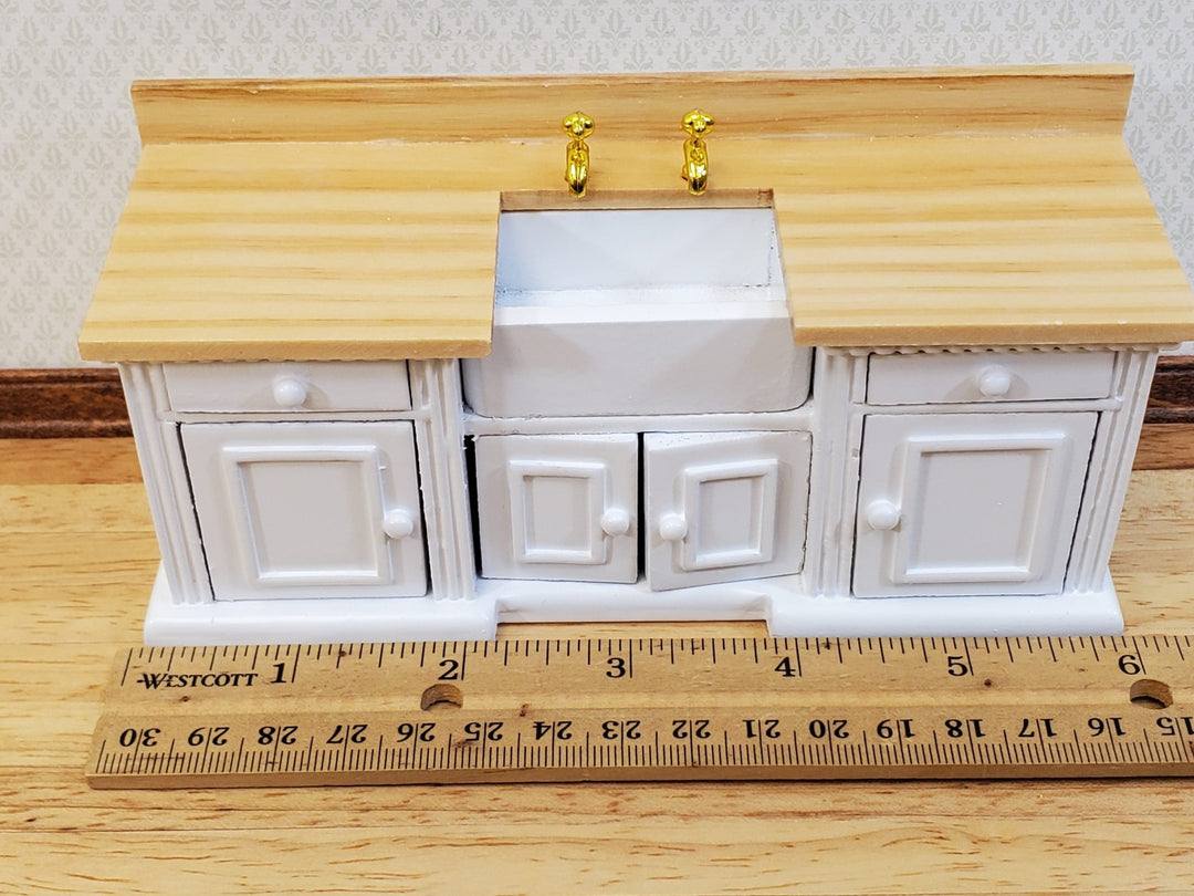 Dollhouse Kitchen Sink Cabinet 1:12 Scale Miniature in White Farmhouse Style - Miniature Crush