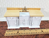 Dollhouse Kitchen Sink Cabinet 1:12 Scale Miniature White w/Light Oak Farmhouse Style - Miniature Crush