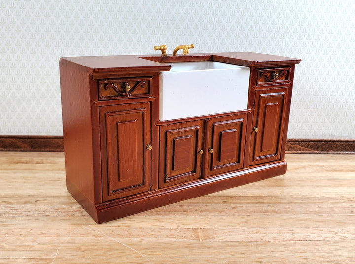 Dollhouse Kitchen Sink Farmhouse Cabinet Style Walnut 1:12 Scale Miniature - Miniature Crush