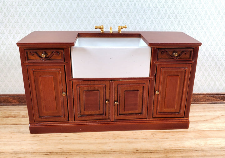 Dollhouse Kitchen Sink Farmhouse Cabinet Style Walnut 1:12 Scale Miniature - Miniature Crush