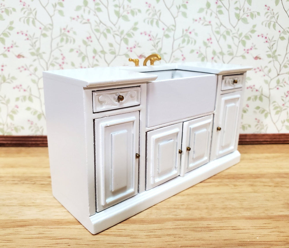 Dollhouse Kitchen Sink Farmhouse Cabinet Style White 1:12 Scale Miniature - Miniature Crush