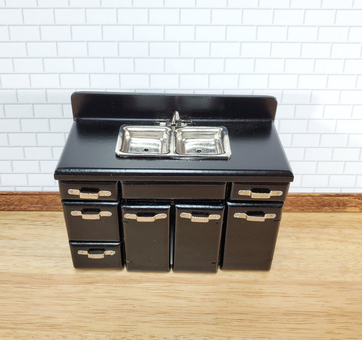 Dollhouse Kitchen Sink with Cabinet 1950s Retro Style BLACK 1:12 Scale Miniature - Miniature Crush