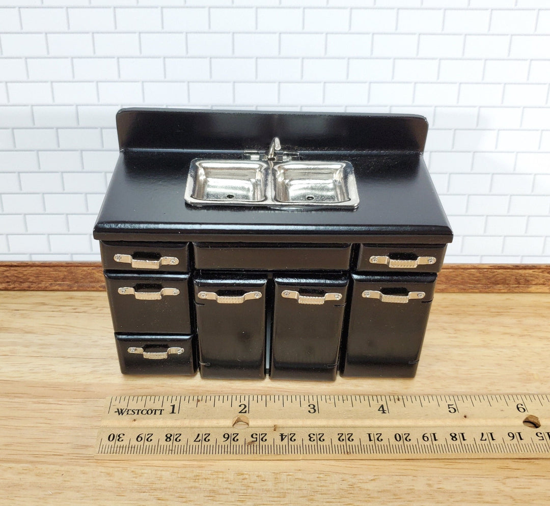 Dollhouse Kitchen Sink with Cabinet 1950s Retro Style BLACK 1:12 Scale Miniature - Miniature Crush