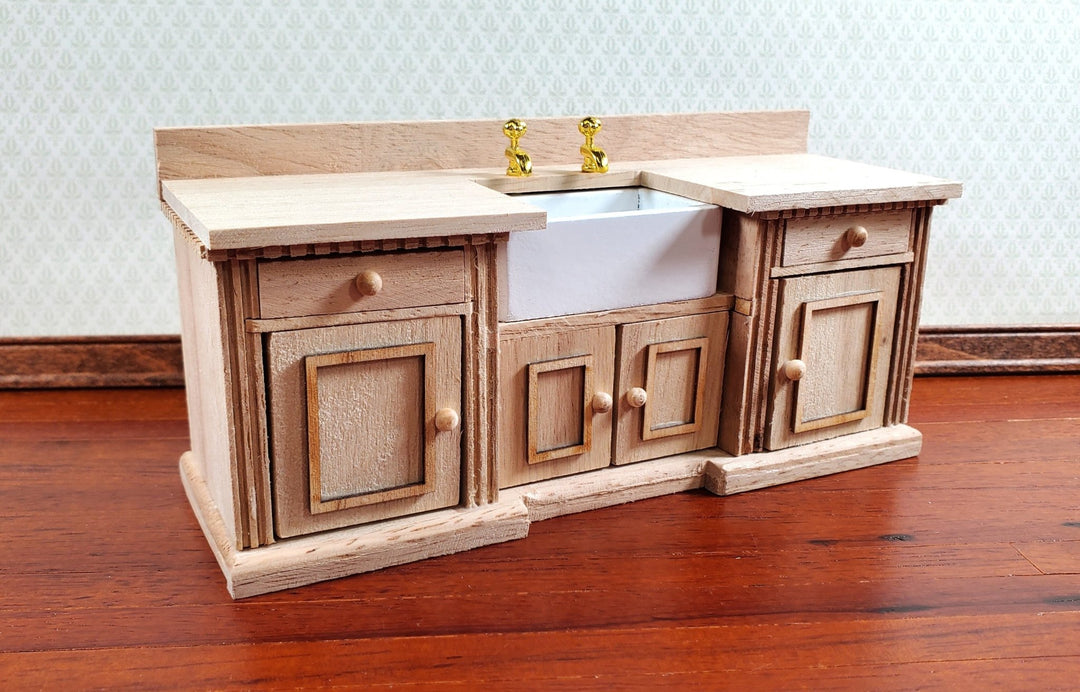 Dollhouse Kitchen Sink with Counter Cabinet 1:12 Scale Miniature Unpainted Wood - Miniature Crush