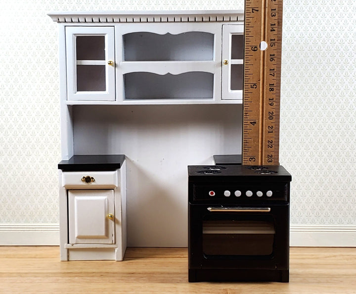 Dollhouse Kitchen Stove & Wall Cabinets Modern White 1:12 Scale Miniature - Miniature Crush