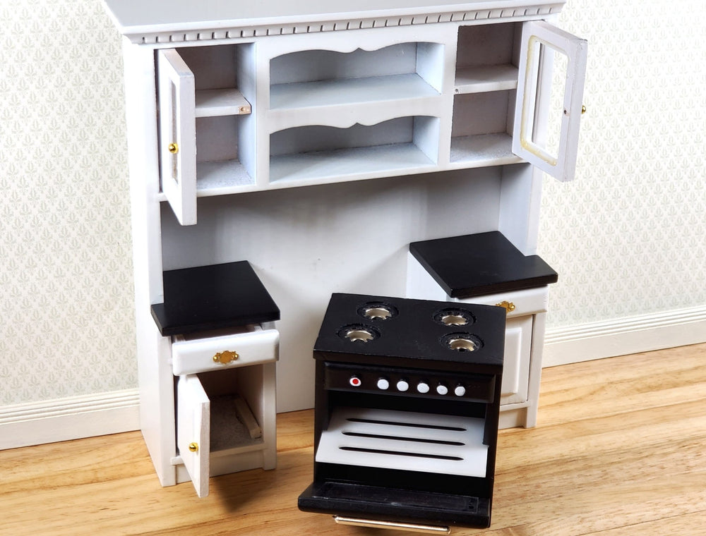 Dollhouse Kitchen Stove & Wall Cabinets Modern White 1:12 Scale Miniature - Miniature Crush